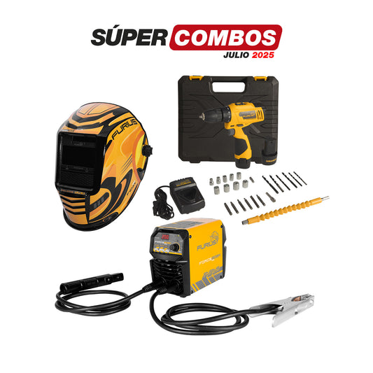 COMBO  SOLDADOR INVERSOR + CARETA FOTOSENSIBLE + TALADRO ATORNILLADOR INALAMBRICO 12V