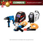 COMBO SOLDADOR INVERSOR + CARETA ELECTRONICA + ESMERILADORA ANGULAR 4-1/2PUL+ TALADRO PERCUTOR 1/2PUL