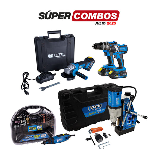 COMBO TALADRO MAGNETICO + PULIDORA INALAMBRICA + KIT TALADRO PERCUTOR INALAMBRICO + MOTO TOOL 180W MANGO