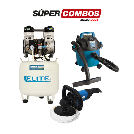 COMBO COMPRESOR DE AIRE TIPO MEDICAL + ASPIRADORA 2,5 GAL, 2,5 HP +  PULIDORA DE FELPA/POLICHADORA