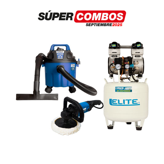 COMBO COMPRESOR DE AIRE TIPO MEDICAL +ASPIRADORA 2,5 GAL, 2,5 HP +  PULIDORA DE FELPA/POLICHADORA 7INCH 1400W