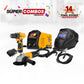 COMBO SOLDADOR INVERSOR + CARETA FOTOSENSIBLE + ESMERILADORA ANGULAR 4 1/2 PULG + TALADRO INALAMBRICO 3/8PUL