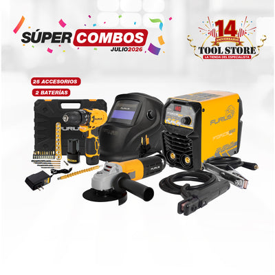 COMBO SOLDADOR INVERSOR + CARETA FOTOSENSIBLE + ESMERILADORA ANGULAR 4 1/2 PULG + TALADRO ATORNILLADOR INALAMBRICO