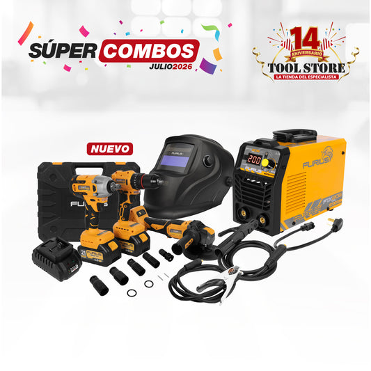 COMBO SOLDADOR INVERSOR + KIT 21 V INALAMBRICO TALADRO PERCUTOR 45NM + CARETA FOTOSENSIBLE