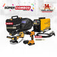 COMBO SOLDADOR INVERSOR + CARETA FOTOSENSIBLE + TALADRO PERCUTOR INALAMBRICO BRUSHLESS + ESMERILADORA ANGULAR 4-1/2INCH 20V
