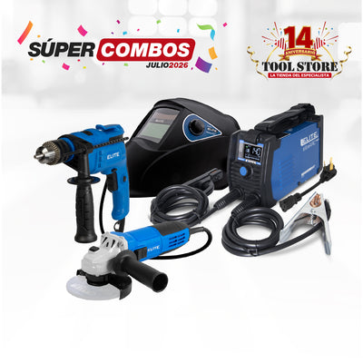 COMBO SOLDADOR INVERSOR + ESMERILADORA ANGULAR 4 1/2 800W + TALADRO PERCUTOR 1/2PUL, 750W + CARETA SOLDADURA ELECTRONICA