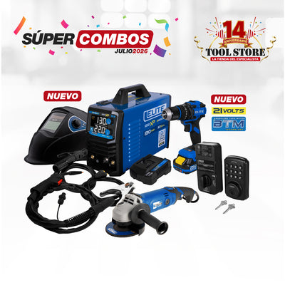 COMBO SOLDADOR INVERSOR + CARETA SOLDADURA ELECTRONICA + TALADRO DE IMPACTO INALÁMBRICO 21V + ESMERILADORA ANGULAR + CERRADURA INTELIGENTE