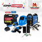 COMBO SOLDADOR INVERSOR + CARETA ELECTRONICA SOLDADURA + ESMERILADORA ANGULAR 4-1/2PUL + LLAVE DE IMPACTO INALAMBRICA 21V + CERRADURA INTELIGENTE
