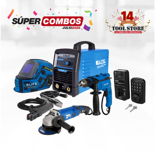 COMBO SOLDADOR INVERSOR + CARETA ELECTRONICA SOLDADUR + TALADRO PERCUTOR 1/2PUL + ESMERILADORA ANGULAR 4-1/2INCH +  CERRADURA INTELIGENTE AJUSTABLE