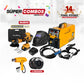 COMBO SOLDADOR INVERSOR + CARETA FOTOSENSIBLE + KIT 21 V INALAMBRICO TALADRO PERCUTOR + ROLLO SOLDADURA MIG ALAMBRE + PISTOLA DE CALOR