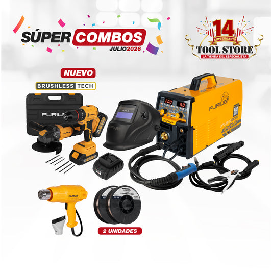COMBO SOLDADOR INVERSOR + CARETA FOTOSENSIBLE + KIT 21 V INALAMBRICO TALADRO PERCUTOR + ROLLO SOLDADURA MIG ALAMBRE + PISTOLA DE CALOR