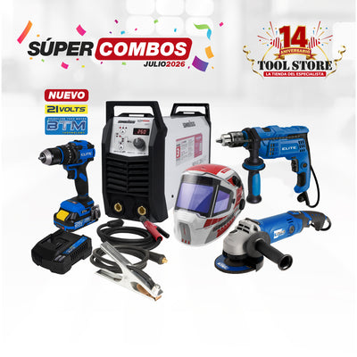 COMBO SOLDADOR INVERSOR + TALADRO PERCUTOR 1/2PUL + ESMERILADORA ANGULAR 4-1/2INCH + CARETA ELECTRONICA SOLDADURA  + TALADRO DE IMPACTO INALÁMBRICO