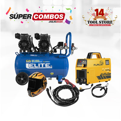 COMBO CORTADOR DE PLASMA INVERSOR + CARETA FOTOSENSIBLE + COMPRESOR DE AIRE EN SERIE LIBR