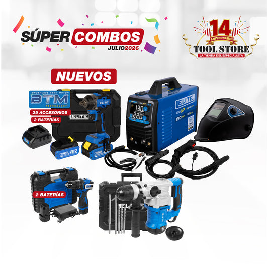 COMBO ROTOMARTILLO 110V-60Hz + TALADRO DE IMPACTO 16V + LLAVE DE IMPACTO INALAMBRICA 21V + SOLDADOR INVERSOR +  CARETA SOLDADURA ELECTRONICA