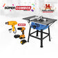 COMBO SIERRA DE MESA 10PUL + TALADRO PERCUTOR INALAMBRICO + PISTOLA DE CALOR + BATERIA BL FURIUS