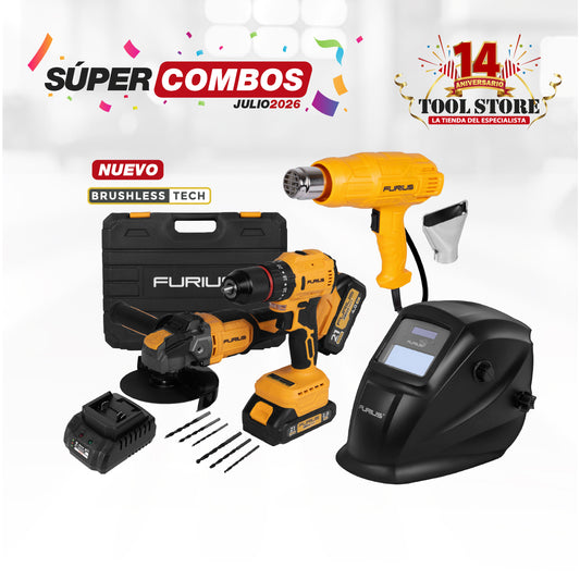 COMBO KIT 21 V INALAMBRICO TALADRO + PISTOLA DE CALOR + CARETA FOTOSENSIBLE