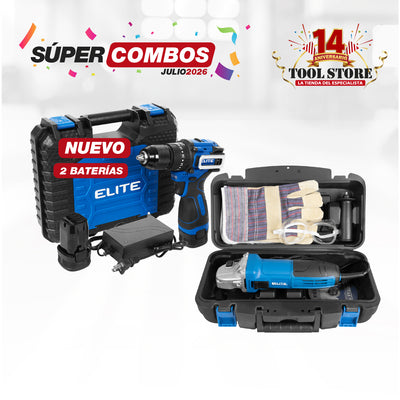 COMBO TALADRO DE IMPACTO 16V MANDRIL + KIT ESMERILADORA ANGULAR 4 1/2 800W