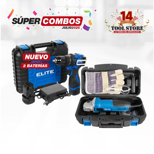 COMBO TALADRO DE IMPACTO 16V MANDRIL + KIT ESMERILADORA ANGULAR 4 1/2 800W