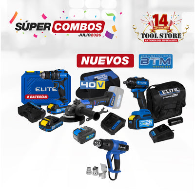 COMBO TALADRO DE IMPACTO + LLAVE DE IMPACTO+ PISTOLA DE CALOR INDUSTRIAL + ESMERILADORA INALAMBRICA + BATERIA ION DE LITHIO 40V + CARGADOR DE BATERIA 40V