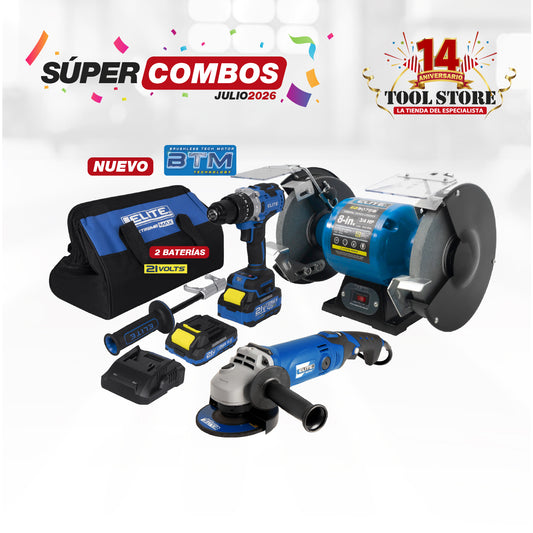 COMBO ESMERIL DE BANCO 8INCH 3/4HP + ESMERILADORA ANGULAR 4-1/2INCH +TALADRO DE IMPACTO INALAMBRICO 21V