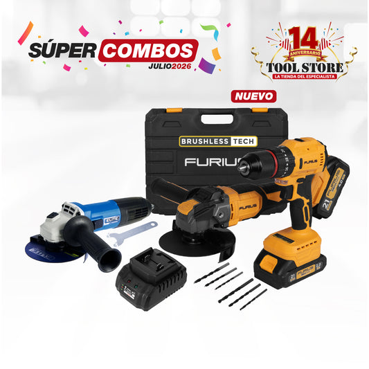 COMBO ESMERILADORA ANGULAR 4-1/2INCH 820 + KIT 21 V INALAMBRICO TALADRO PERCUTOR 45NM