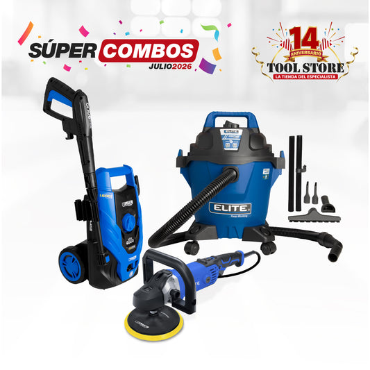 COMBO HIDROLAVADORA ELECTRICA 1700W + ASPIRADORA 5 GAL, 3,5 HP TANQUE + PULIDORA DE FELPA/POLICHADORA ELECTRICA 1300W