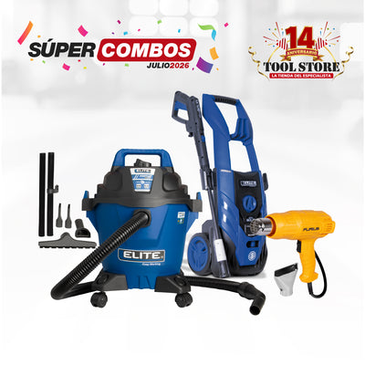 COMBO HIDROLAVADORA ELECTRICA 2200W + ASPIRADORA 5 GAL, 3,5 HP TANQUE + PISTOLA DE CALOR