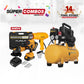 COMBO KIT 21 V INALAMBRICO TALADRO + PISTOLA DE CALOR FURIUS 1800W + COMPRESOR DE AIRE SILENCIOSO