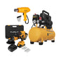 COMBO KIT 21 V INALAMBRICO TALADRO + PISTOLA DE CALOR FURIUS 1800W + COMPRESOR DE AIRE SILENCIOSO
