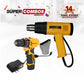 COMBO TALADRO INALAMBRICO 3/8PUL + PISTOLA DE CALOR FURIUS 1800W
