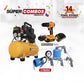 COMBO TALADRO PERCUTOR INALAMBRICO + BATERIA BL FURIUS, 21V + COMPRESOR DE AIRE SILENCIOSO + SET DE 5 PIEZAS PISTOLA DE PINTURA