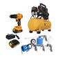 COMBO TALADRO PERCUTOR INALAMBRICO + BATERIA BL FURIUS, 21V + COMPRESOR DE AIRE SILENCIOSO + SET DE 5 PIEZAS PISTOLA DE PINTURA