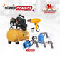 COMBO COMPRESOR DE AIRE SILENCIOSO + SET DE 5 PIEZAS PISTOLA DE PINTURA + PISTOLA DE CALOR
