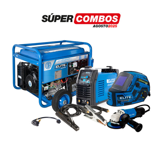 COMBO GENERADOR PORTATIL GASOLINA 6.5KW + SOLDADOR ARC180S 110/220 V  ELITE + CARETA ELECTRONICA SOLDADURA ELITE + ESMERILADORA ANGULAR