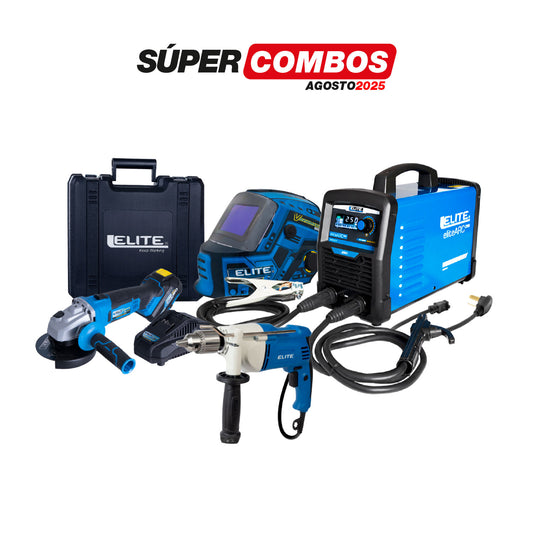 COMBO SOLDADOR INVERSOR ELITEARC 250 AUTOVOLT + CARETA ELECTRONICA SOLDADURA + PULIDORA INALAMBRICA+ TALADRO DE ROTACION 1/2PU