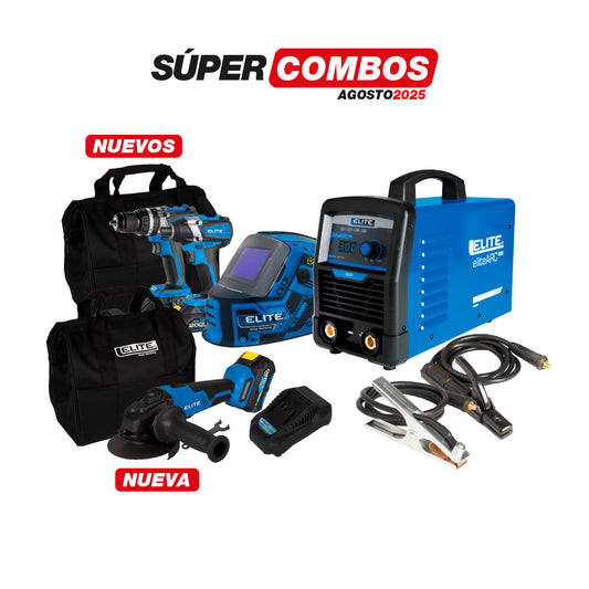 COMBO SOLDADOR INVERSOR  + CARETA ELECTRONICA SOLDADURA   + KIT TALADRO PERCUTOR INALAMBRICO  + PULIDORA INALAMBRICA BRUSHLESS