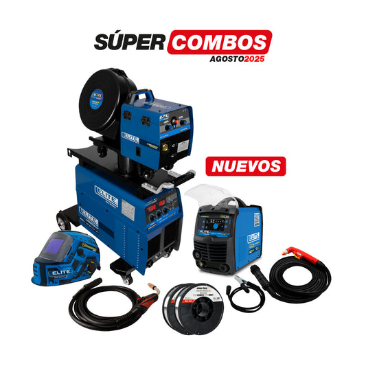 COMBO SOLDADOR INVERSOR MULTIPROCESOS ELITE + ANTORCHA MIG + CARETA ELECTRONICA SOLDADURA + ROLLO SOLDADURA MIG ALAMBRE + CORTADOR DE PLASMA  + ANTORCHA DE PLASMA SWEISS