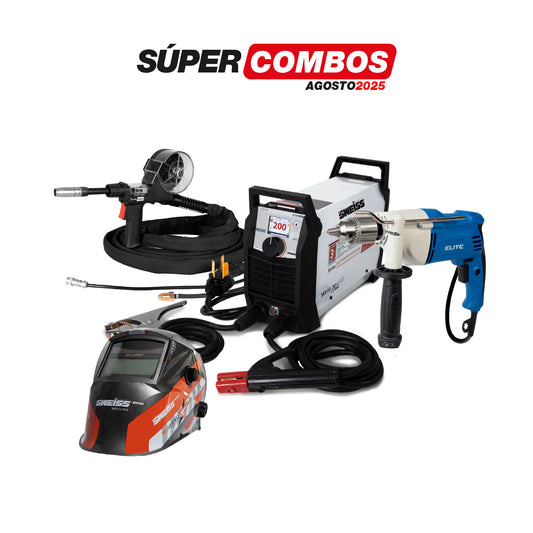 COMBO SOLDADOR INVERSOR SWEISS + CARETA PARA SOLDAR  + ANTORCHA SPOOL GUN CON VALVULA + TALADRO DE ROTACION