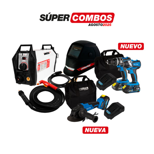 COMBO CORTADOR DE PLASMA + ANTORCHA DE PLASMA  + CARETA ELECTRONICA PARA SOLDAR + KIT TALADRO PERCUTOR INALAMBRICO  + PULIDORA INALAMBRICA