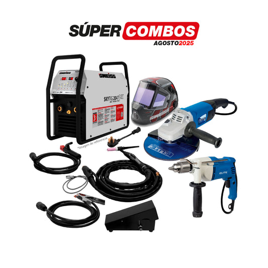 COMBO SOLDADOR INVERSOR  + TALADRO DE ROTACION 1/2PUL + ESMERILADORA ANGULAR 9INCH  + CARETA ELECTRONICA SOLDADURA