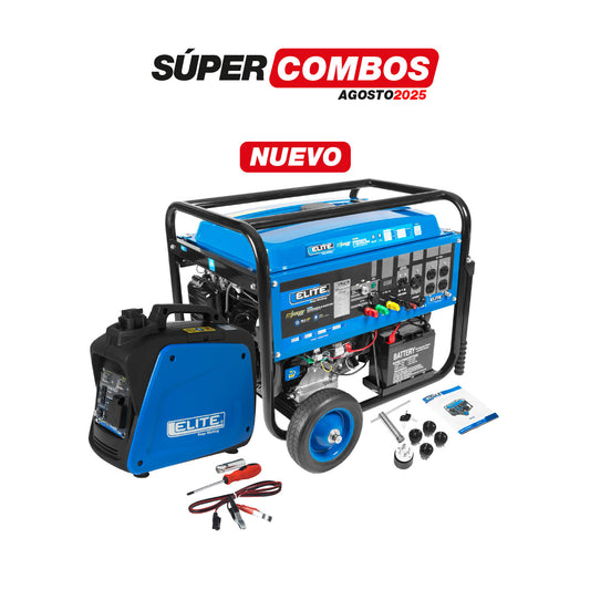 COMBO GENERADOR PORTATIL GASOLINA 7,5KW 120 + GENERADOR INVERSOR ULTRA SILENCIOSO A GASOLINA ELITE 800W