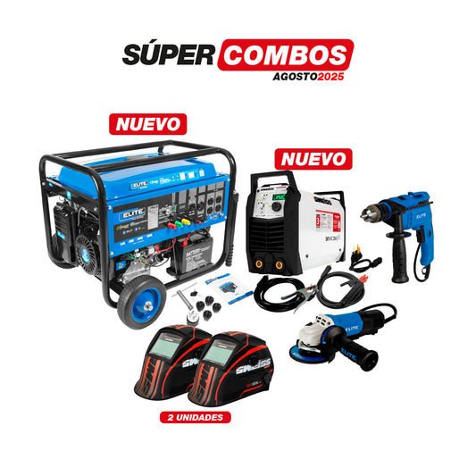 COMBO GENERADOR PORTATIL + SOLDADOR INVERSOR  + CARETA ELECTRONICA  + TALADRO PERCUTOR + ESMERILADORA ANGULAR