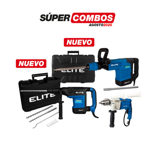 COMBO MARTILLO DEMOLEDOR SDS MAX 1500W + ROTOMARTILLO 10JOULES 1200W + TALADRO DE ROTACION 1/2PUL 900W