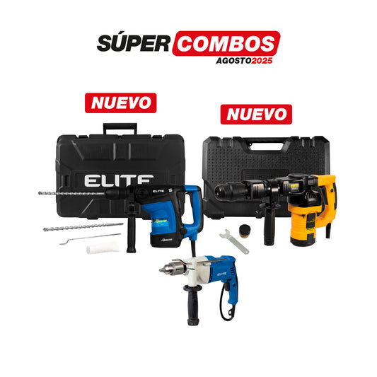 COMBO MARTILLO DEMOLEDOR SDS MAX 1300W + ROTOMARTILLO 9 JOULES 1100W + TALADRO DE ROTACION 1/2PUL 900W