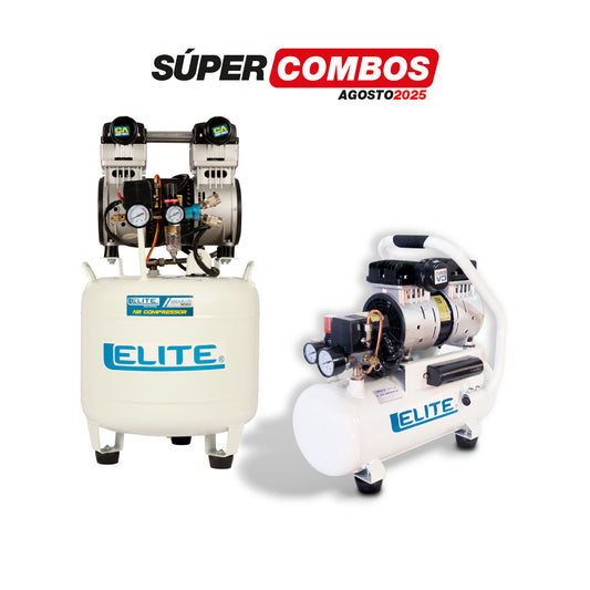 COMBO COMPRESOR DE AIRE + COMPRESOR DE AIRE TIPO M HORIZONTAL LIBRE DE ACEITE Y SILENCIOSO