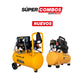 COMBO COMPRESOR DE AIRE SILENCIOSO LIBRE DE ACEITE 24L- 6.6 CFM + COMPRESOR DE AIRE SILENCIOSO LIBRE DE ACEITE 12L