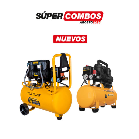 COMBO COMPRESOR DE AIRE SILENCIOSO LIBRE DE ACEITE 24L- 6.6 CFM + COMPRESOR DE AIRE SILENCIOSO LIBRE DE ACEITE 12L