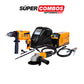 COMBO SOLDADOR INVERSOR + CARETA FOTOSENSIBLE + ESMERILADORA ANGULAR 4 1/2 + TALADRO PERCUTOR 1/2INCH