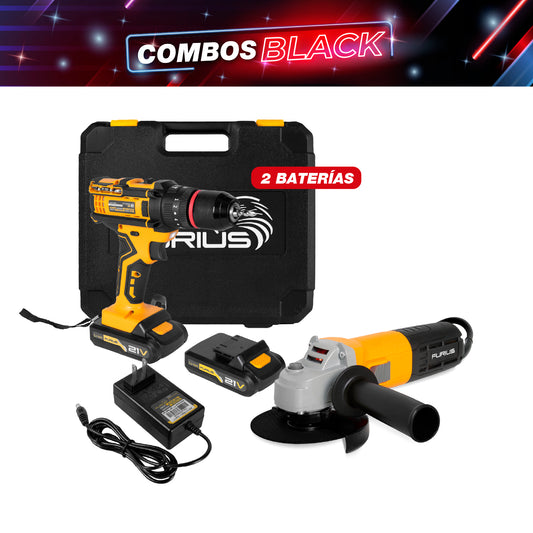 COMBO TALADRO PERCUTOR INALAMBRICO 21V 1/2 + ESMERILADORA ANGULAR 4 1/2 PULG
