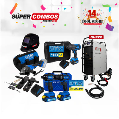 COMBO SOLDADOR INVERSOR STELLARWORKS 4070 MULTIPROCESO + ANTORCHA MIG + CARETA ELECTRONICA PARA SOLDAR SKYVIEW 770 SWEISS + ESMERILADORA INALAMBRICA SIN ESCOBILLAS 4 ½' – 5' + LLAVE DE IMPACTO INALAMBRICA SIN ESCOBILLAS 3/4PUL + Kit Taladro Percutor 1/...